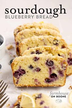 blueberry sourdough bread is cut into slices