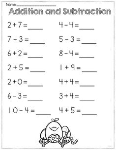 addition and subtraction worksheet for kids