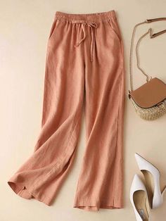 Orange Belted Loose Cotton And Linen Pants Preppy Aesthetic Outfits, Summer Pants Women, Cotton Linen Pants, Winter Pants, Wide Leg Linen Pants, Loose Pants, Pants Pattern, Belleza Natural, Straight Pants