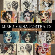 mixed media portraits by paper it's 8 inchs