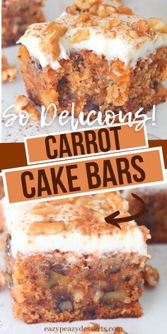 carrot cake bars with cream cheese frosting on top