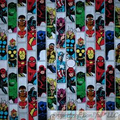 the avengers comic strip wallpaper with many different colors and characters on it's sides