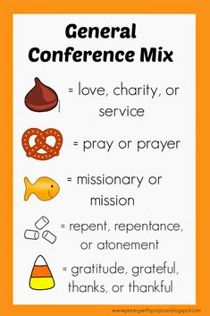 an orange and white poster with the words general conference mix