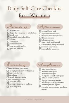 Looking for the perfect daily self-care checklist routine? This checklist will encourage you to stay on track and complete your wellness goals weekly. It is a simple and highly effective way to create a well-balanced routine to feel more organized, stable, less stressed, and energized. Check out my Self-Care Journal in the provided link to plan your self-care journey today! self-care routine for women • daily self-care routine checklist • self-care checklist for women • self-care tips #selfcare Selfcare Checklist, As Aesthetic, Daily Routine Schedule, Daily Self Care, Post Workout Protein, Routine Checklist, Self Care Bullet Journal, Post Workout Food