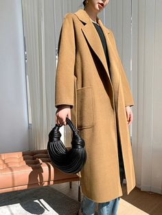 Elegant Fall Bag With Pockets, Elegant Fall Bags With Pockets, Elegant Bags With Pockets For Fall, Wool Long Coat, Sweater Bags, Floral Prom Dresses, Middle Age Fashion, Long Wool Coat, Belt Tie