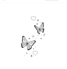 two butterflies flying in the sky with hearts