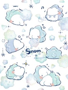 an image of some cartoon animals with snow on it's face and the word snow written