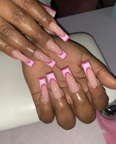 Nails With Pink, Acrylic Nail Designs Coffin, Pink Tip Nails, Punk Nails