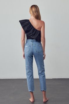 HIGH RISE GIRLFRIEND JEANS100% COTTON(SIZE 3)WAIST 28"HIP 37 1/2"FRONT RISE 11 1/2"LEG OPENING 13 1/4"INSEAM 27" *Model wears size 3*MODELHEIGHT 5'9"WAIST 24"HIPS 35"BUST 34" Style: Casual Print / Pattern: Medium Wash Denim Silhouette: Girlfriend Fit: High Rise , Girlfriend Embellishment: Uneven Hem Neck Line: N/A Sleeve: N/A Length: Cropped Closure: Button Closure Lining: No Made In: CHINAFabric Contents: 100% COTTON Non-stretch fabric Non-sheer fabric Care Instructions: Machine Wash Cold Size Beauty Products You Need, Dress With Jean Jacket, Sweater Hat, Girlfriend Jeans, Casual Outerwear, Classy Casual, Sheer Fabric, Skirted Swimwear, Sheer Fabrics