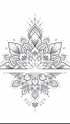 a black and white drawing of a flower with an ornate border on the bottom corner