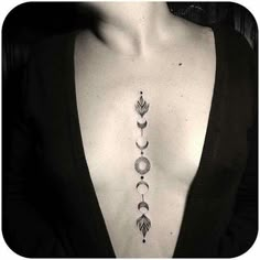 a woman's chest with three different designs on the top and bottom part of her body