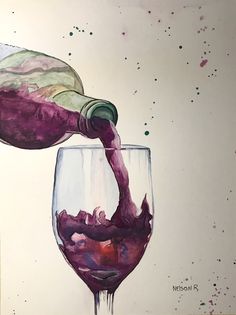 Wine Watercolor Art, Glass Of Wine Watercolor, Sangria Watercolor, White Wine Watercolor, Red Wine Watercolor Paintings, Watercolor Birthday, Watercolor Greeting Cards, Paint Cards