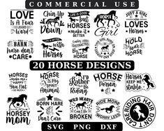 horse svg bundle for commercial use with the words love, hope, and horses