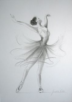 a pencil drawing of a ballerina in black and white