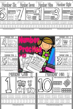 number practice worksheet with numbers and pictures