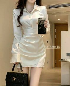 Elegant Satin Dress, Party Mini Dress, Slim Dress, Dress 2024, Elegant Shirt, Kpop Fashion Outfits, Satin Dress