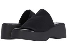 Steve Madden Slinky30 Sandal - Women's Shoes : Black : Find your 90's cool chic roots with the Steve Madden Slinky30 Sandal featuring a stretch textile upper and chunky heel and platform. Synthetic lining with cushioned footbed. Synthetic outsole. Made in Italy. Measurements: Heel Height: 2 1 2 in Weight: 12 oz Platform Height: 1 1 2 in Product measurements were taken using size 9, width M. Please note that measurements may vary by size. Weight of footwear is based on a single item, not a pair. Black Nylon Sandals, Comfortable Black Sandals For Spring, Spring Nylon Open Toe Sandals, Spring Open Toe Nylon Sandals, Sleek Black Sandals For Spring, Synthetic Platform Sandals, Black Nylon Sandals For Summer, Platform Synthetic Sandals, Sleek Black Synthetic Sandals