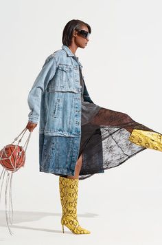 PULL UP LAYERED TRENCH Recycled Denim Fashion, Art Fashion Clothes, Reworked Denim Jacket, Jean Jacket Design, Longline Denim Jacket, Edgy Fashion Chic, Demin Jacket, Denim Art, Print Map