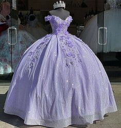 Top Seller for Lilac Sweetheart Quinceanera Dresses 3D Flower Applique Sweet 15 Party Ball Gown, Womens Dresses Lilac Quince, Lilac Ball Gown, Quinceñera Ideas, Dress Pins, Purple Quinceanera, Quince Stuff