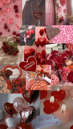 valentine's day collage with hearts and candles