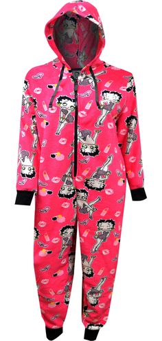 So cozy! These plush pajama sets for plus size women are traditional one piece pajama styling. The best part is that they have a really fun pattern of Betty Boop on them! These hot pink one piece zipper-closure pajamas have a hood and ribbed cuffs at the wrists and ankles. The plush fabric on these is thick and soft. Machine wash. Hot Pink One Piece, Hoodie Pajamas, Betty Boop Purses, Tight Dress Outfit, Black Betty Boop, American Girl Doll Clothes Patterns, Lounge Pants Womens, Betty Boop Pictures, Black Betty