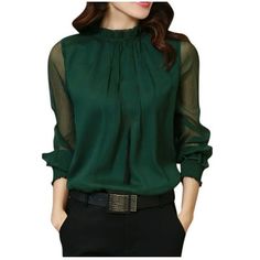 About Summer Tops for Women 2022 Long Sleeve Fall Autumn Shirts Dressy Casual Plus Size: Features:Women Tops Dressy Casual Long Sleeve, Women's Sheer Mesh Long Sleeve Top Blouse Elegant Mock Neck Shirts for Women Casual Pleated Pullover Tees Fall If you want a unique pattern in your everyday wardrobe, this shirts for women dressy casual is the exact piece you need! The simple silhouette is casual chic and never out of date. It will be a perfect gift for your mama, auntie, grandma, or your best f Sheer Chiffon Blouse, Chiffon Blouses, Classic Blouses, Meeting Friends, Party Kleidung, Lace Outfit, Womens Turtleneck, Sheer Chiffon, Elegant Shirt