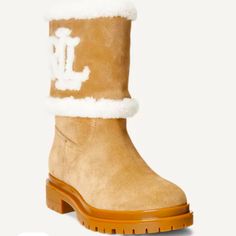 Details 0.75" (20 Mm) Heel Height. 8.25" (21 Cm) Shaft Height. 14.25" (36.5 Cm) Shaft Opening Circumference. Rounded Toe. Pull-On Styling. Shearling Trim And Oversize Shearling “Lrl” Logo At The Outer Side. Padded Insole. Rubber Lug Outsole. Upper: Leather. Trim: Shearling. Lining: Leather, Shearling, Cotton. Brush Away Any Surface Dirt With A Clean, Soft Brush. Imported. Style Number: 653489 Sherling Boots, Ralph Lauren Boots, Slouch Socks, 25 21, Ralph Lauren Shoes, Shoe Fits, Ski Trip, Vintage Shoes