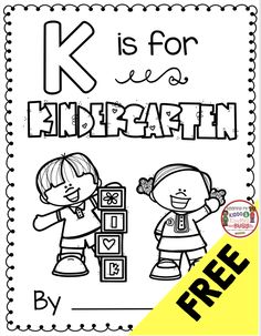 the letter k is for kindergarten coloring page with two children holding blocks and one girl standing next