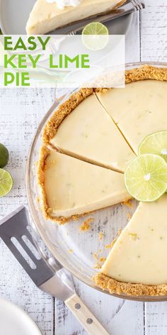 a key lime pie on a white table