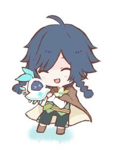 an anime character holding a stuffed animal