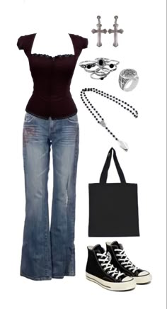 Jennifer Check Outfit Ideas, 2000s Dark Fashion, Evanescence Outfits, Supernatural Outfit Ideas Women, 2000 Style Outfits, 2009 Outfits, Tvd Inspired Outfits, Y2k Essentials, Supernatural Outfits