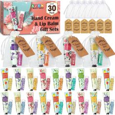 PRICES MAY VARY. 🎁【𝐒𝐮𝐟𝐟𝐢𝐜𝐢𝐞𝐧𝐭 𝐂𝐨𝐰𝐨𝐫𝐤𝐞𝐫 𝐆𝐢𝐟𝐭𝐬】This set includes 30 hand creams, 30 lip balms, 30 white organza bags and 30 thank-you labels. These are enough to share with family and friends during the wedding, and they are a good combination to meet your gift-giving needs. 🌹【𝐅𝐥𝐚𝐯𝐨𝐫𝐞𝐝 𝐆𝐢𝐟𝐭 𝐒𝐞𝐭𝐬】These lip balms have 10 flavors - Strawberry, Watermelon, Mango, Coconut,Pineapple, Vanilla, Mint, Grape, Peach, Orange. And these hand creams have 6 flavors - free Thank You Favors, Bridal Shower Gifts For Guests, Shower Gifts For Guests, Relief Society Christmas, 55 Birthday, Dancer Gifts, Peach Lip Balm, Pioneer Trek, Trunk Party