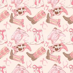 a pattern with pink shoes and bows