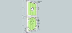 a drawing of a wooden door with measurements for the top and bottom sections, including an opening