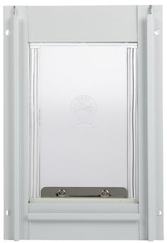 an image of a white door with glass on the front and bottom panel, which is closed