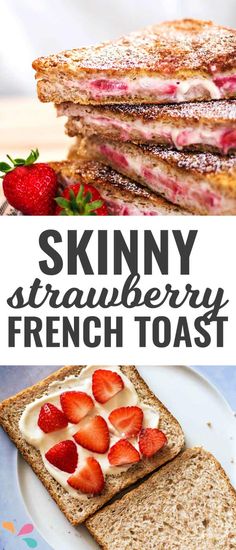 Stuffed french toast made healthy! You will love the cinnamon coating, plus this is super easy to make! Strawberries And Cream Cheese, Eggs Potatoes, Menu Sarapan Sehat, Stuffed French Toast, Brunch Dishes, Cheese Stuffed, Strawberry Cream, Think Food, Monkey Bread