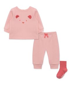 A beary cute essential in baby's closet. Our pink waffle knit jogger set includes a bear themed sweatshirt, joggers, and cozy socks. Dimensions : 14" L x 7" W x 6" H. Care Instructions : Machine wash and dry. Country of Origin : Imported Cute Pink Crew Neck Sets, Pink Crew Neck Sets For Winter, Pink Crew Neck Winter Sets, Thanksgiving Toddler, Beary Cute, Baby Boy Bibs, Boy Bib, Pink Bear, Baby Closet