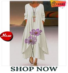 Women's Long Dress Maxi Dress Casual Dress Swing Dress Print Dress Animal Flower Casual Outdoor Daily Weekend Pocket Print Long Sleeve V Neck Dress Loose Fit Light Green Pink Purple Fall Spring S M L White Long Sleeve Floral Dress For Summer, White Long Sleeve Casual Floral Dress, Casual Spring Floral Dress, Casual White Floral Long Sleeve Dress, White Floral Dress For Fall, Long Sleeve V Neck Dress, Maxi Dress Casual, Dress Loose Fit, Womens Long Dresses