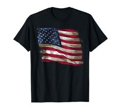 PRICES MAY VARY. Patriotic Wavy American Flag Lightweight, Classic fit, Double-needle sleeve and bottom hem Distressed T Shirt, Fashion Brands, Branded T Shirts, American Flag, Top Styles, Fashion Branding, Flag, T Shirts, T Shirt