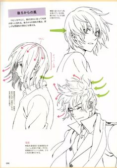 an anime character's face and head with different hair styles, including short hair