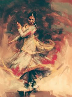 Chandramukhi Painting, Kathak Dance Painting, Bharatanatyam Painting, Indian Dance Painting, People Dancing Painting, Ar Poster, Spanish Dancers