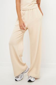 GREY LAB - Wide Knit Pants - PANTS available at Objectrare Beige Wide Leg Leisure Pants, Beige Comfortable Bottoms With Soft Texture, Comfortable Beige Bottoms With Soft Texture, Comfortable Beige Bottoms With Ribbed Waistband, Comfortable Beige Straight Bottoms, Comfortable Beige Pants For Lounging, Beige Full Length Lounging Pants, Casual Beige Bottoms With Soft Texture, Relaxed Beige Bottoms For Loungewear