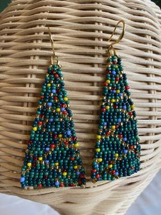 Dangle Earrings, Boho Earrings, Gift for Her Summer Earrings, Seed Bead Earrings, Christmas Earrings, Christmas Gift - Etsy Unique Festive Beaded Drop Earrings, Festive Unique Beaded Drop Earrings, Handmade Drop Earrings For Holiday, Unique Festive Earrings With Dangling Beads, Unique Beaded Earrings For Festive Occasions, Unique Festive Beaded Earrings, Bohemian Beaded Jewelry For Holidays, Handmade Christmas Earrings With Round Beads, Bohemian Beaded Holiday Jewelry