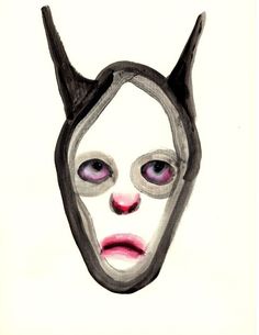 a drawing of a mask with horns on it's head and two pink eyes