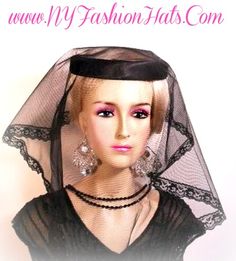 Ladies White Or Black Satin Halo Laced Edge Sheer Face Veil Headcover Mantilla Cocktail Hat Headpiece For Church Weddings Sabbath Funerals And Brides. By www.NYFashionHats.Com

This Headcover Custom Millinery Hair Accessory Is Suited For Winter Spring Summer Or Fall.

Measurements: One Size - Custom Made On A Hair Comb - Wedding Fascinators

All Sales Are Final Black Cloche Costume Hat For Wedding, Black Cloche Wedding Hat, Black Cloche Wedding Hats And Headpieces, Elegant Black Costume Hat, Elegant Black Hat For Costume, Elegant Black Church Veil, Black High Crown Costume Hat For Wedding, Black High Crown Costume Hats And Headpieces For Wedding, Black High Crown Headpiece For Wedding