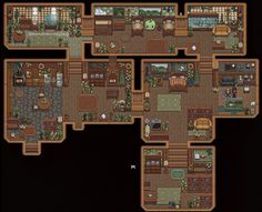 a floor plan for a house with furniture and plants on the top, along with other rooms