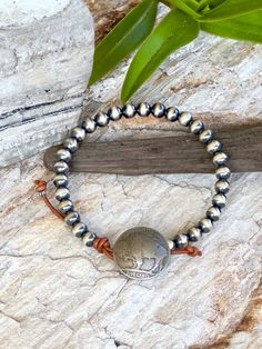 Men’s Sterling Navajo Pearl beaded bracelet-Genuine Buffalo nickel Button bracelet strung on leather cord. Love the Old West! Navajo Pearls, The Old West, Buffalo Nickel, Button Bracelet, Hippie Bracelets, Sterling Silver Mens, Old West, Dark Brown Leather, Leather Cord