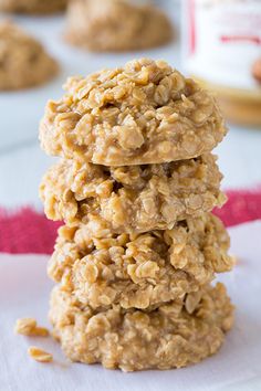 three oatmeal cookies stacked on top of each other