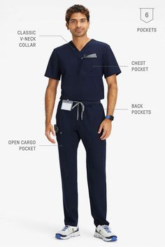 Helix 1-Pocket Top + Intake Pant FL2 male Activewear >> Scrubs >> Kits >> Product Feed regular Relaxed Fit Overalls With Pockets, Navy Relaxed Fit Cargo Pants With Pockets, Pocket Top, Pocket Pants, Helix, Scrubs, Active Wear, V Neck, Pants