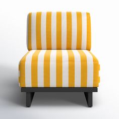 a yellow and white striped chair with black legs